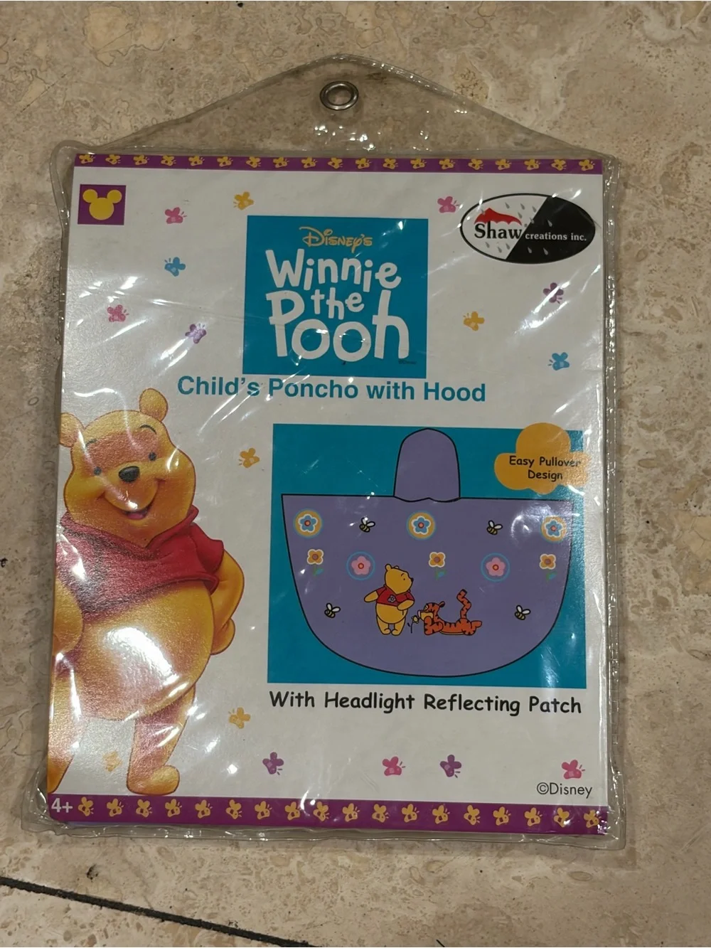 Vintage Disney Winnie the Pooh Childs Rain Poncho With Hood 4+ New